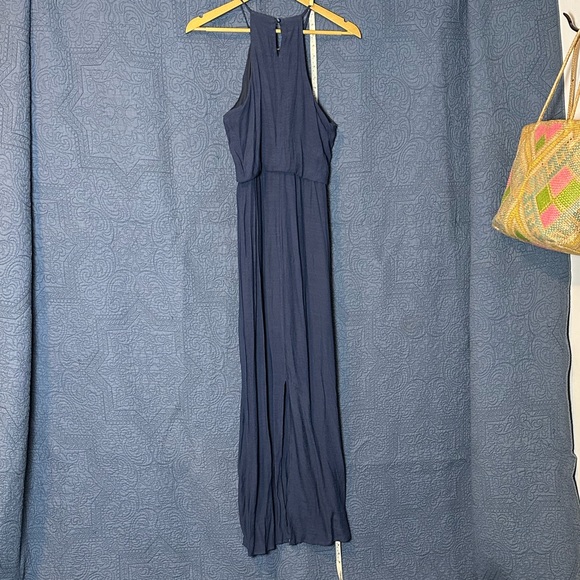 Lily Rose Navy Blue evening/Maxi Dress, Halter top w/ Gold accent. Size Small - Picture 6 of 6